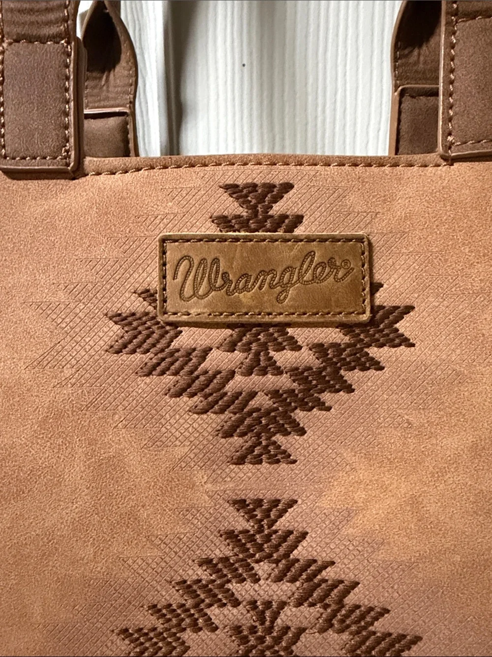 Wrangler Brown Faux-Leather Tote with Southwestern Embroidery